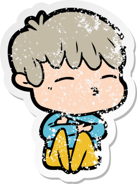 Bir insan tarafından çizilmiş, sıkıntılı bir çizgi film çıkartması.