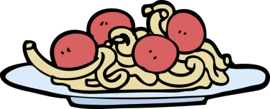 Bir insan tarafından çizilmiş karalama tarzı spagetti ve köfte.