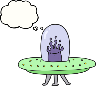 Bir insan tarafından çizilmiş serbest çizim balon karikatür uçan daire.