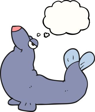 Bir insan tarafından çizilmiş serbest çizim balon karikatür gururlu fok