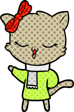 Bir insan tarafından çizilmiş kafasında yay olan çizgi film kedisi.