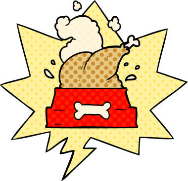 Bir insan tarafından çizilmiş çizgi roman tarzı bir konuşma baloncuğu olan mutlu bir Noel için bütün hindiyi bir köpek kasesine tıkıştırdı.