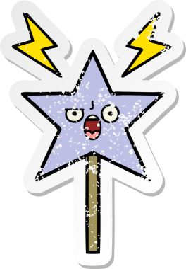 Bir insan tarafından çizilmiş sevimli bir çizgi film sihirli değneğinin sıkıntılı çıkartması.