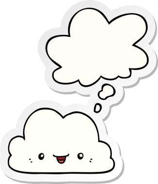Düşünce baloncuklu şirin çizgi film bulutu insan tarafından çizilmiş bir çıkartma gibi.
