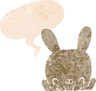 Konuşma baloncuğu olan çizgi film tavşanı bir insan tarafından çizilmiş dertli retro tarzı