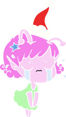 Bir insan tarafından çizilmiş, ağlayan, Noel Baba şapkası takan uzaylı bir kızın el resmi.