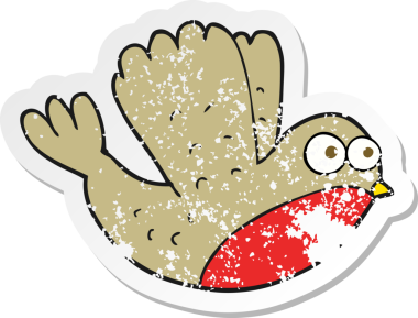 Bir insanın çizdiği uçan noel ardıçkuşu çizgi filminin gerilimli retro yapıştırması.