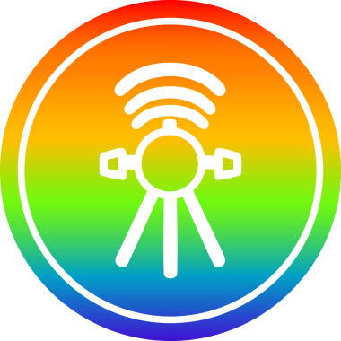 İletişim uydusu dairesel simgesi gökkuşağı gradyanı bir insan tarafından çizilmiş
