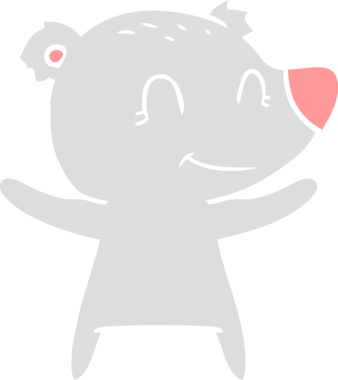 Bir insan tarafından çizilmiş gülümseyen ayı düz renkli çizgi film.