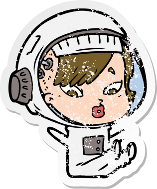 Bir insan tarafından çizilmiş karikatür astronot kadının sıkıntılı çıkartması.