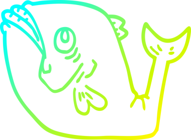 Bir insan tarafından çizilmiş komik bir karikatür balığının soğuk gradyan çizimi