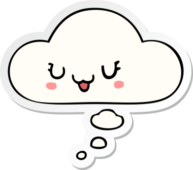 Düşünce baloncuklu şirin mutlu çizgi film yüzü bir insan tarafından çizilmiş çıkartma gibi.