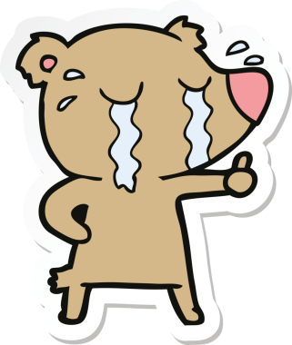 Bir insan tarafından çizilmiş ağlayan bir ayının çıkartması.