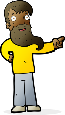 Bir insan tarafından çizilmiş sakallı bir çizgi film adamı.