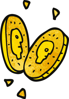 Bir insan tarafından çizilmiş altın sikkeler.