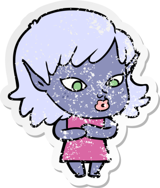 Bir insan tarafından çizilmiş güzel bir elf kızının sıkıntılı çıkartması.