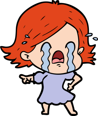 Bir insan tarafından çizilmiş ağlayan çizgi film kadını.