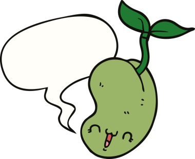 Bir insan tarafından çizilmiş konuşma baloncuğuyla filizlenen sevimli çizgi film tohumu.