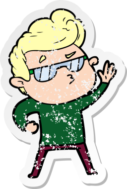 Bir insan tarafından çizilmiş havalı bir adamın sıkıntılı çıkartması.