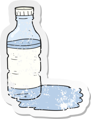 Bir insan tarafından çizilmiş karikatür su şişesinin gerilimli yapıştırması.