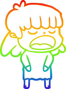 Gökkuşağı gradyan çizgi çizimi Bir insan tarafından yüksek sesle çizilen bir kadın karikatürü