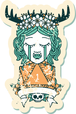 Retro Dövme Tarzı Ağlayan Ork Druid karakteri Bir insan tarafından çizilmiş doğal bir rulo