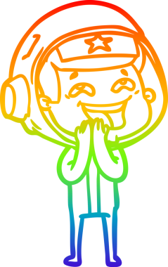 Gökkuşağı gradyan çizgi çizimi Bir insan tarafından çizilmiş gülen astronot