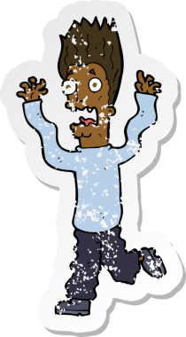 Bir insanın çizdiği korku dolu bir karikatürün gerilimli çıkartması.