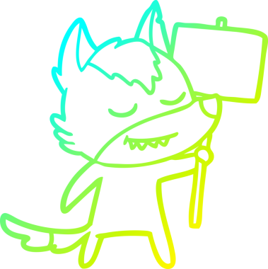 Bir insan tarafından çizilmiş boş bir işaretle dost bir kurdun soğuk gradyan çizimi.