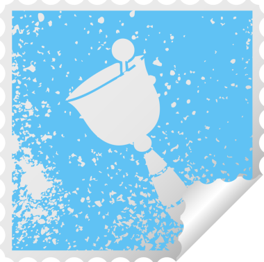 Bir insan tarafından çizilmiş çanın kare soyma etiketi.