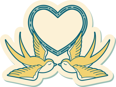 Geleneksel kırlangıç stili dövme çıkartması ve bir insan tarafından çizilmiş kalp.