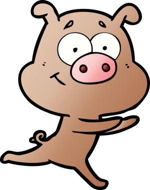 Bir insan tarafından çizilmiş mutlu çizgi film domuzu.