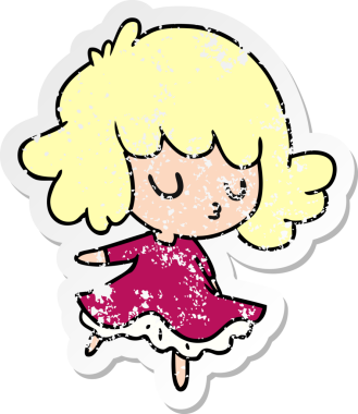 Bir insan tarafından çizilmiş sevimli bir kawai kızının serbest çizim çıkartması.