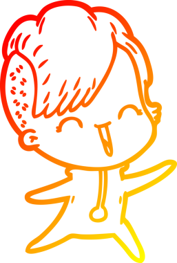 Bir insan tarafından çizilmiş mutlu çizgi film hipster kızı çizimi.