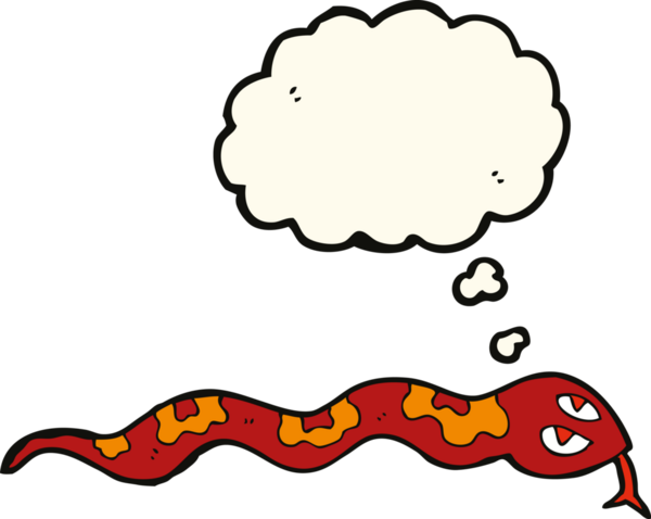 Bir insan tarafından çizilmiş düşünce balonlu tıslayan yılan.