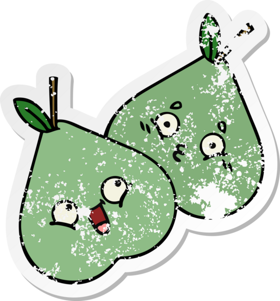 Bir insan tarafından çizilmiş yeşil armut karikatürünün sıkıntılı çıkartması.