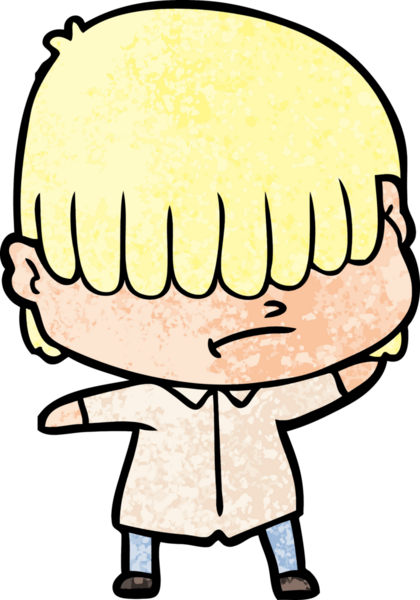 Bir insan tarafından çizilmiş dağınık saçlı çizgi film çocuğu.