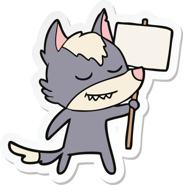 Bir insan tarafından çizilmiş boş işaretli dost canlısı bir kurt çizgi film etiketi.