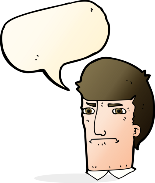 Bir insan tarafından çizilmiş konuşma baloncuğuyla gözlerini kısarak bakan çizgi film adamı.