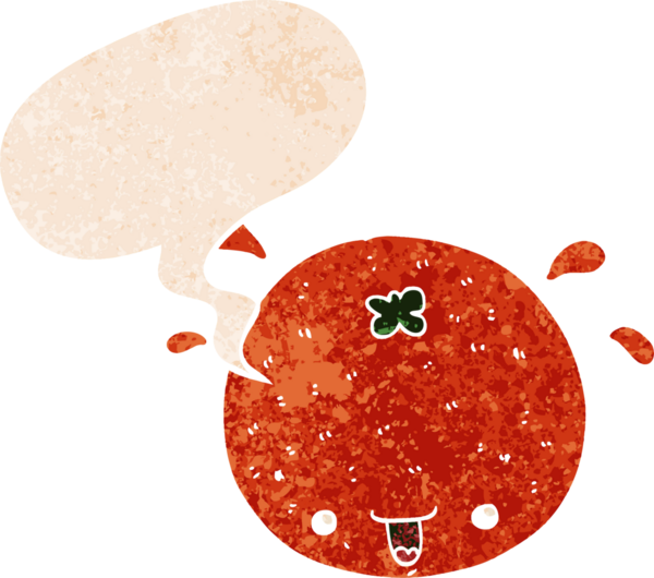 grunge 'da konuşma baloncuğu olan turuncu çizgi film bir insan tarafından çizilmiş.