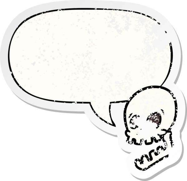 Gülen kafatası çizgi filmi bir insan tarafından çizilmiş sıkıntılı eski bir çıkartma