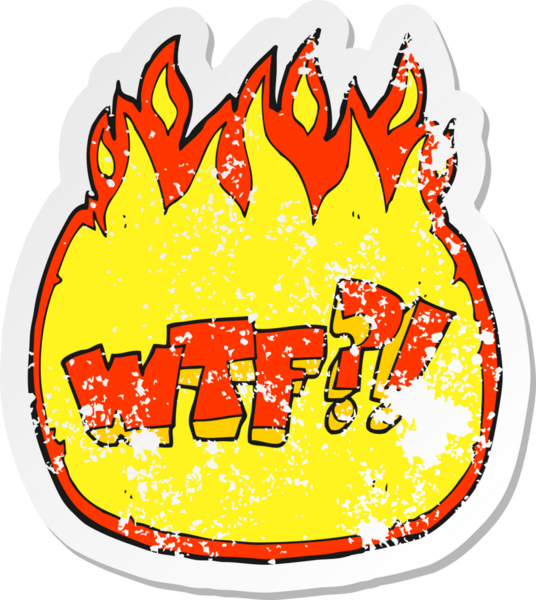 Bir insan tarafından çizilen WTF sembolünün gerilemiş retro yapıştırması