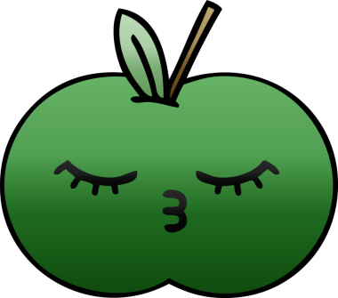 Bir insan tarafından çizilmiş sulu bir elmanın gölgeli çizgi filmi.