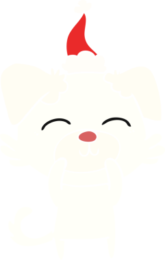 Bir insan tarafından çizilmiş Noel Baba şapkası takan bir köpeğin düz renkli çizimi.