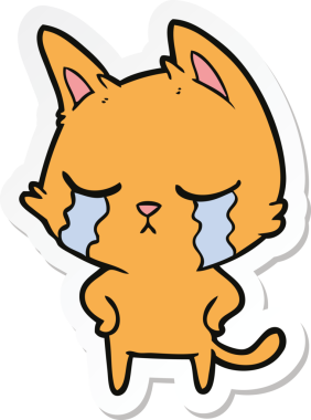 Bir insan tarafından çizilmiş ağlayan çizgi film kedisinin çıkartması.