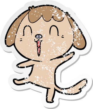 Bir insan tarafından çizilmiş mutlu çizgi film köpeğinin sıkıntılı çıkartması.