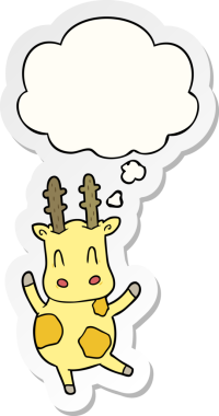 Düşünce baloncuklu şirin zürafa bir insan tarafından çizilmiş çıkartma.