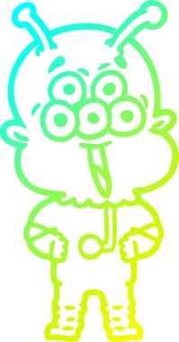 Bir insan tarafından çizilen mutlu çizgi film uzaylısının soğuk gradyan çizgisi