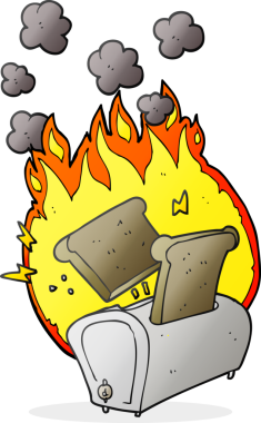 Bir insan tarafından çizilmiş karikatür yakma tost makinesi.