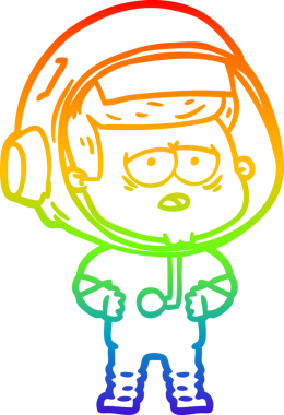 Gökkuşağı gradyan çizgi çizimi bir insan tarafından çizilmiş yorgun astronot